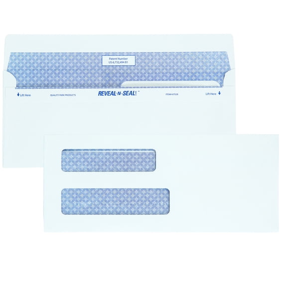 Quality Park Reveal-n-Seal Double Window Envelopes - Double Window - 5by8 - 8 5by8"W x 3 5by8" L- 24 lb - White