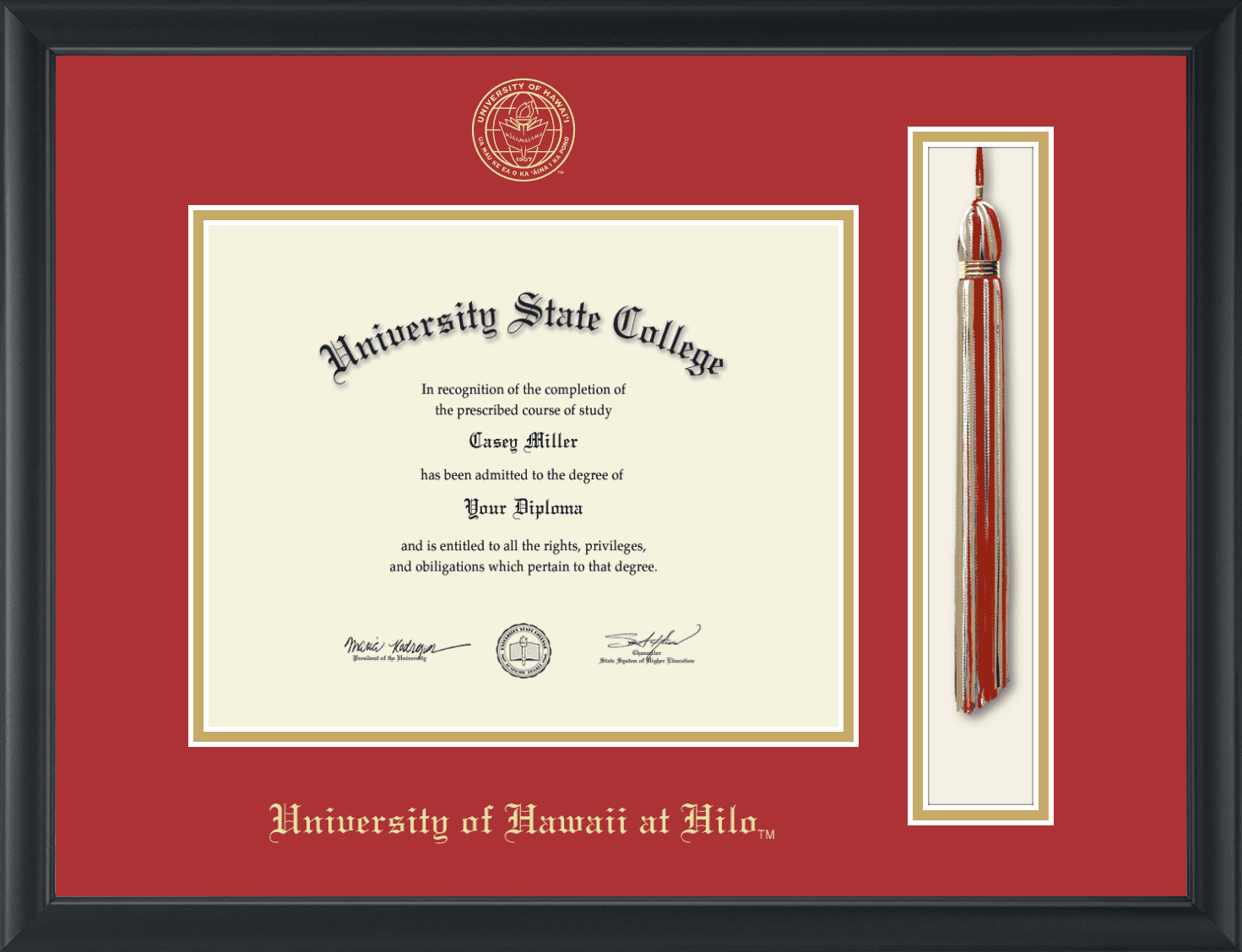 University of Hawaii at Hilo Tassel Diploma Frame, Document Size 10" x