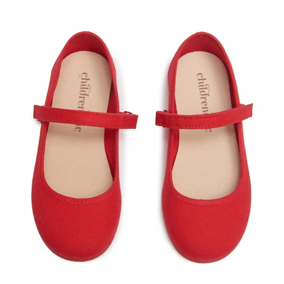 Childrenchic Mary Jane Flats with Hook and Loop Straps – Girls' Shoes for School, Weddings and Casual Wear (Canvas - Red, 31 M EU/13.5 M US Little Kid)