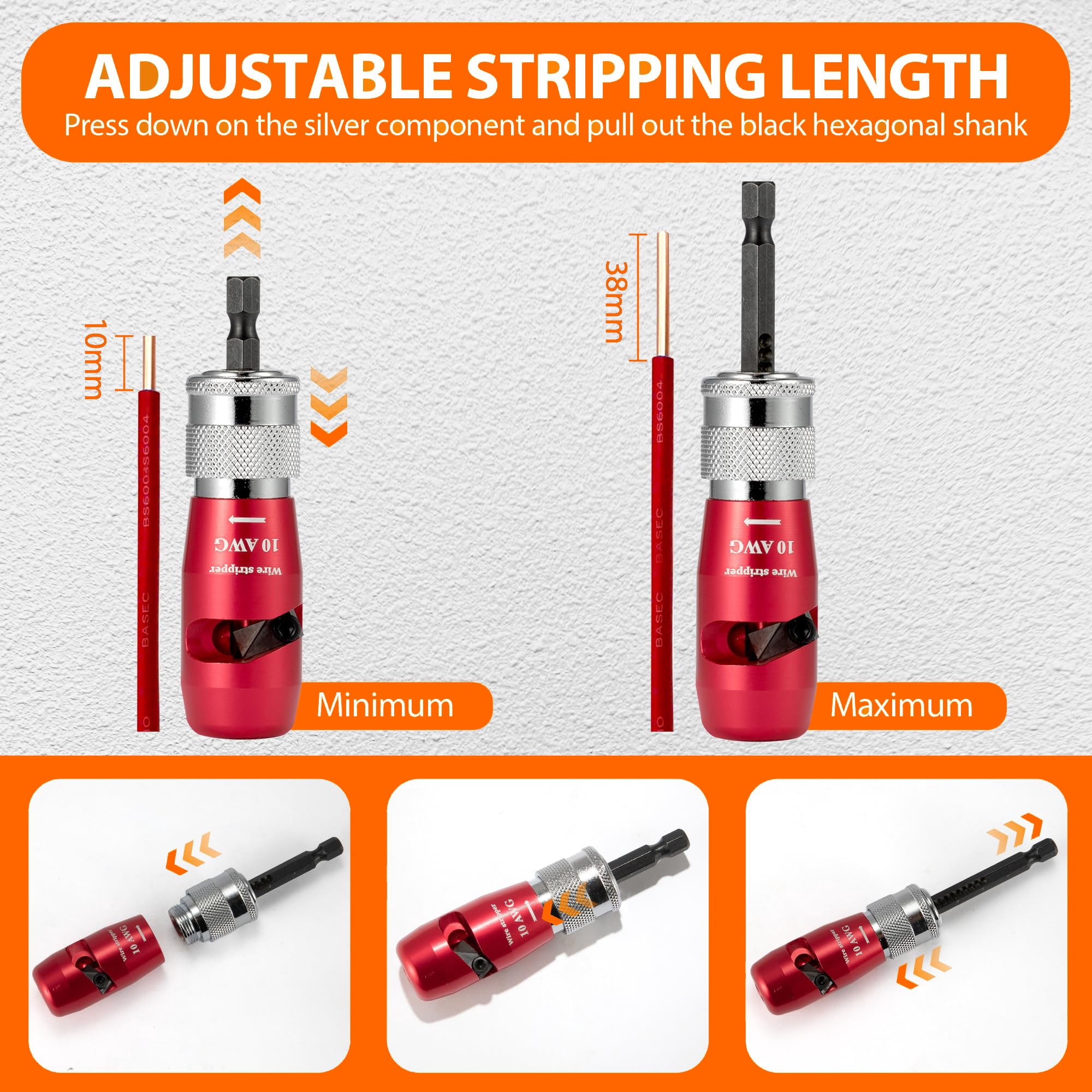 Beslands Electrician Wire Stripper Twister Tool for Drill - AWG 6-14 Gauge Stripping & Twisting Connector Set Professional Quick Wire Nut Twister Kit Electric Drill Tool Accessories