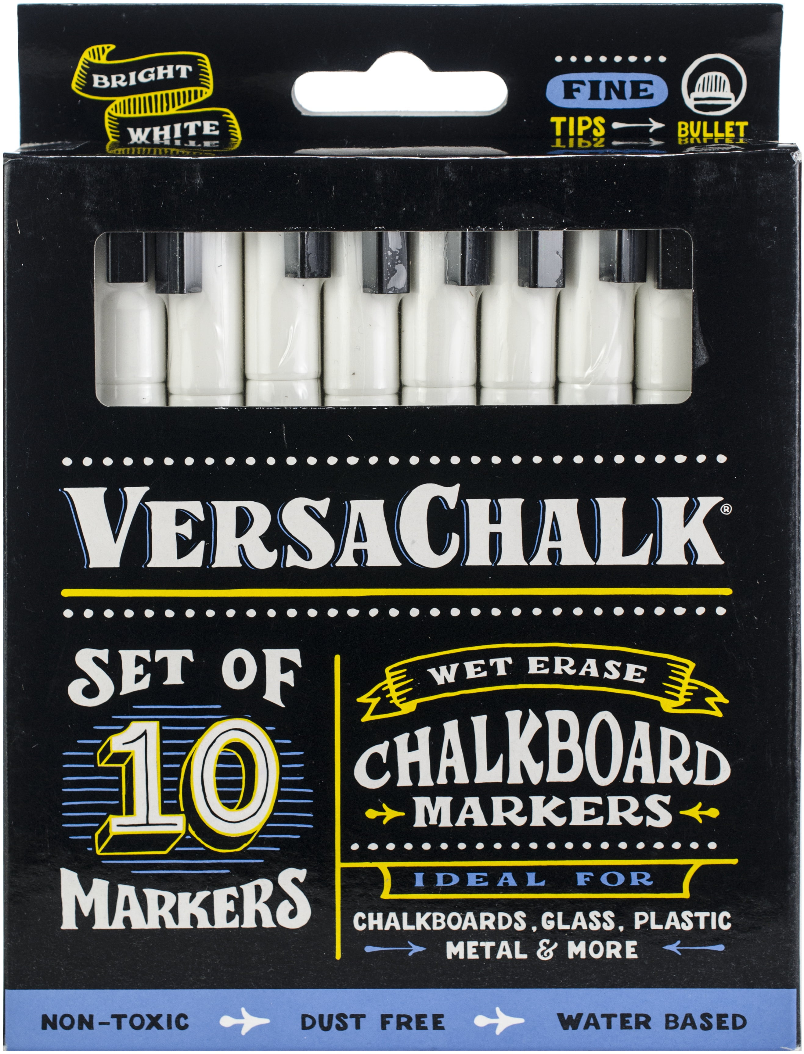 VersaChalk Liquid Chalk Markers Bright White, 3mm Fine Tip, 10 Pack