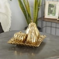 thumbnail image 3 of 11"W, 9"H Gold Ceramic Pear, Pumpkin, and Squash Fruit Sculpture with Decorative Grid Plate, by DecMode (4 Count), 3 of 15