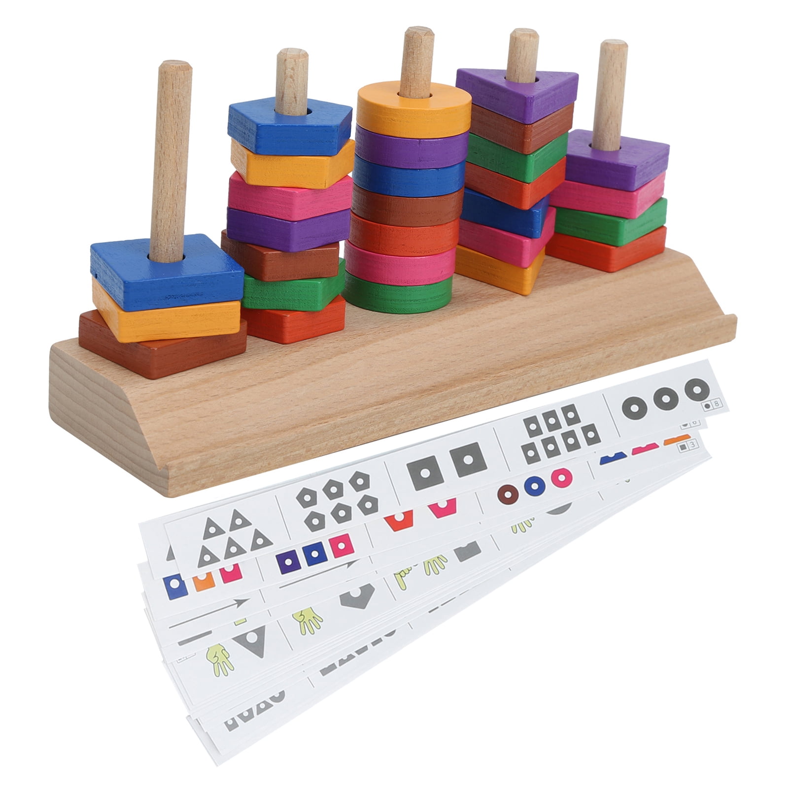 Wooden Sorting And Stacking Toy, Wooden Shape Color Recognition Stacker