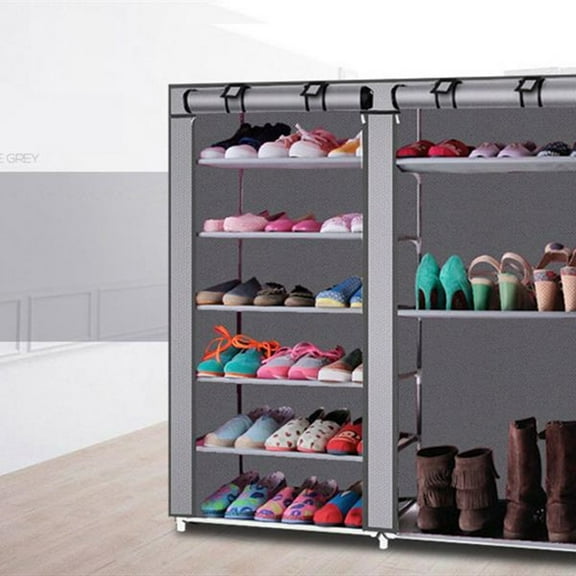 Shoe Storage, Space Saving 16-Pair Plastic Shoe Storage Organizer Units, Cabinet Storage Organizer, Ideal for Entryway Hallway Bathroom Living Room and Corridor, Gray