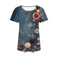 thumbnail image 4 of Womens Tops Fashionable Casual Short Sleeved Loose Round Neck Solid Color Top Summer Blouses Multicolor 2XL, 4 of 6