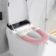 thumbnail image 5 of Asiento de inodoro suave para baño más grueso con asa, estirable lavable se adapta a todos los asientos de inodoro ovalados, versión adhesiva de elefante rosa, 5 of 7