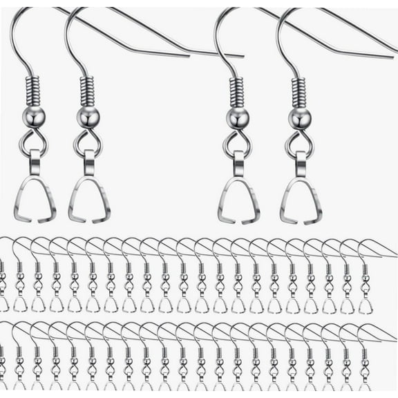 Hypoallergenic Earring Hooks,50pcs Stainless Steel French Earring Hooks Wire Ear Ball Hooks with Pendant Clasp for Jewelry Earring Making Crafts DIY,Silver