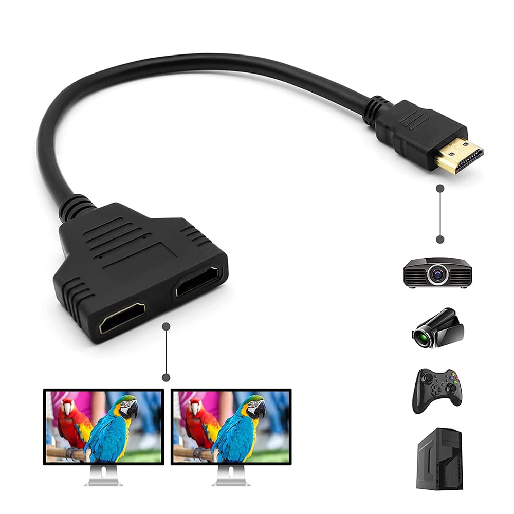 her bliver nervøs Arving Xameyia HDMI Splitter Adapter Cable Male To Dual Female 1 In 2 Out HDMI  Splitter for Dual Monitors - Walmart.com