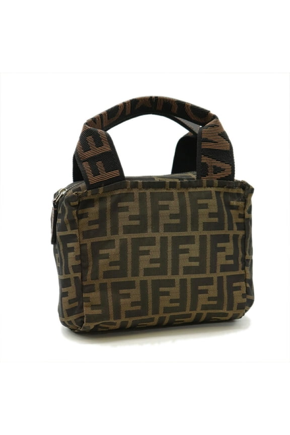 Pre-Owned FENDI Zucca 226226541099 Handbag Pouch Nylon Khaki Women's