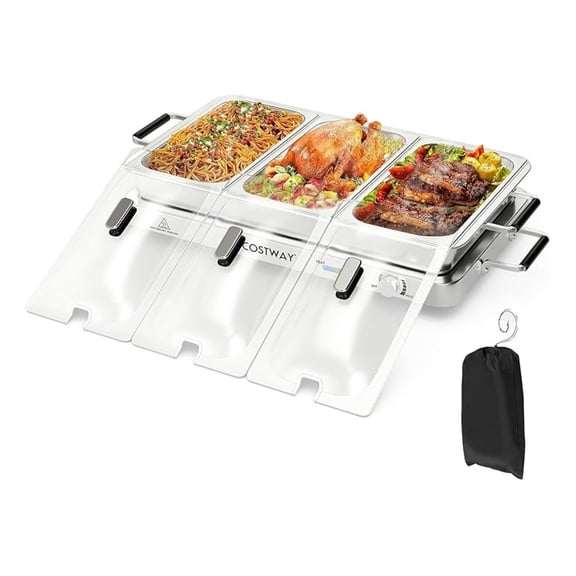 Buffet Servers and Warmers, 2 in 1 Electric Warming Tray, 450W Stainless Steel Chafing Dish with Temperature Control, 3 Serving Trays, 8 Qt Food Warmers Station for Parties Banquets Events