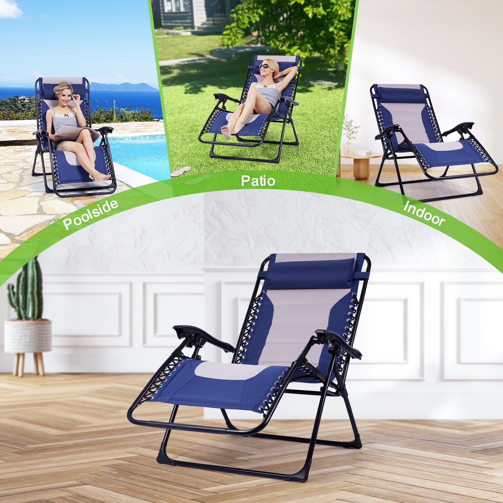 Backyard Expressions Deluxe XL Padded Recliner Chair – Ergonomic Anti-Gravity Lounger with Folding Design, Side Tray, and Adjustable Headrest