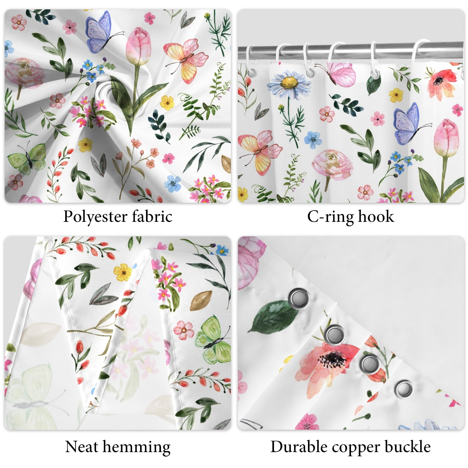 Pbobriich Floral Shower Curtain, Colorful Wildflower Shower Curtain with 12 Hooks , 72” x 72”