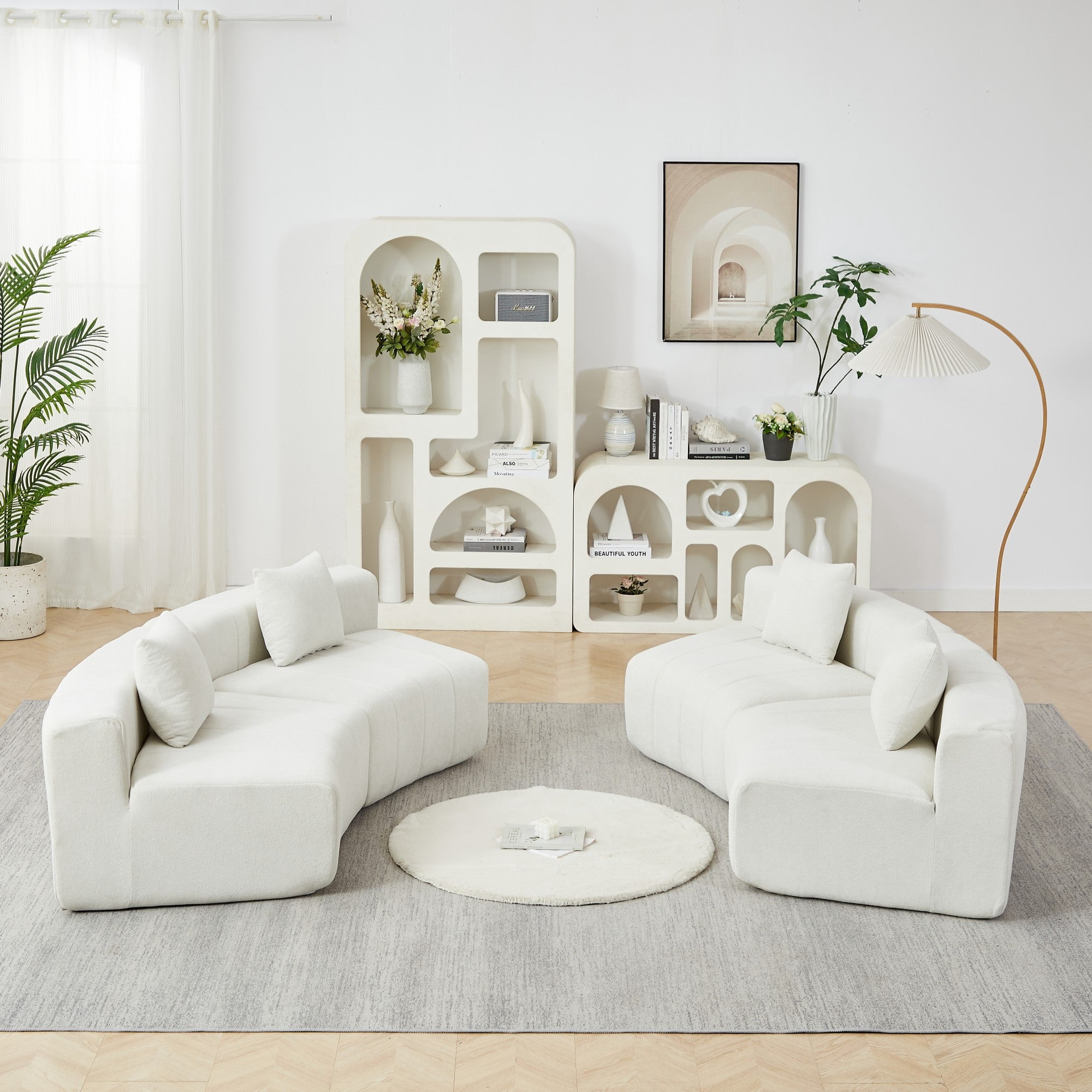 Sailvan Curved Sectional Sofa, Modular Semi Circular Chenille Couch with 4 Pillows, No Assembly Symmetrical Cloud Sofa for Living Room Beige