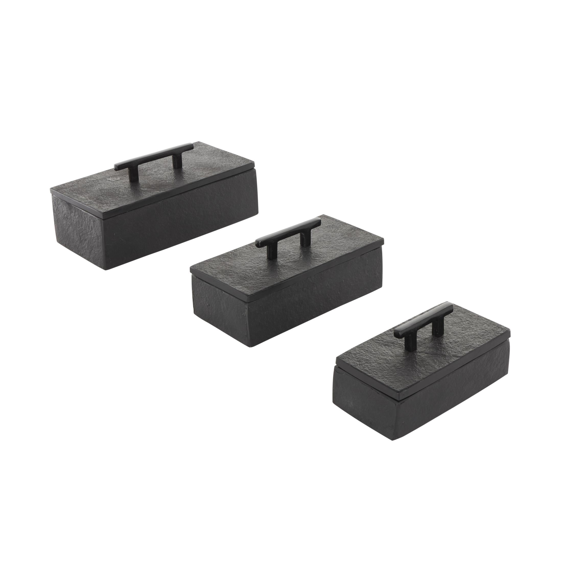 DecMode Black Marble Decorative Box with Black Handles, 3 Count
