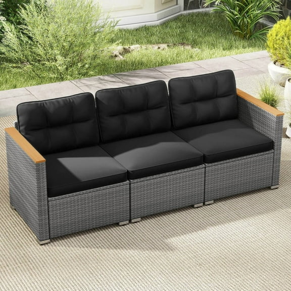 Harmijoy 3-Seat Patio PE Rattan Wicker Couch Sofa with Deep Seating and Cushion for Porch