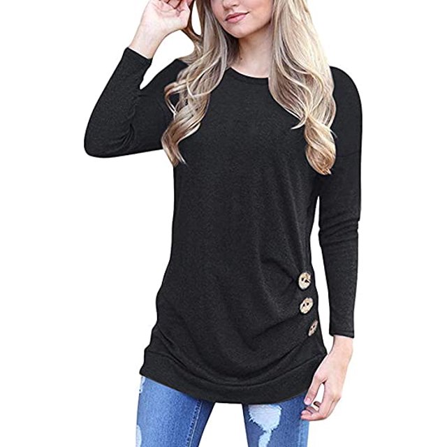 Camiseta informal de manga larga para mujer, cuello redondo, camiseta suelta, blusa XL TUNC Sencillez