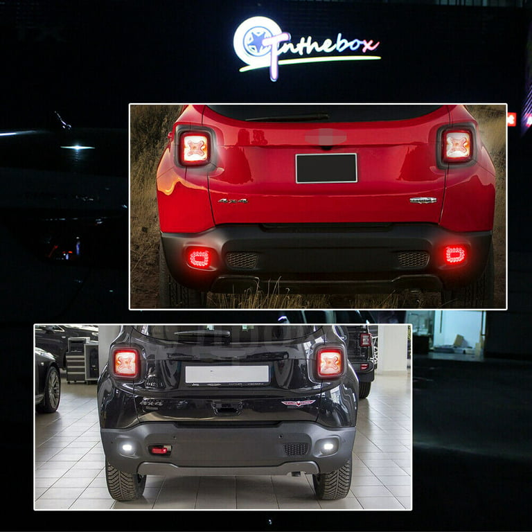 GTINTHEBOX 3D LED Smoke Rear Bumper Reflector Fog Tail Backup Light For  2015-2022 Jeep Renegade 