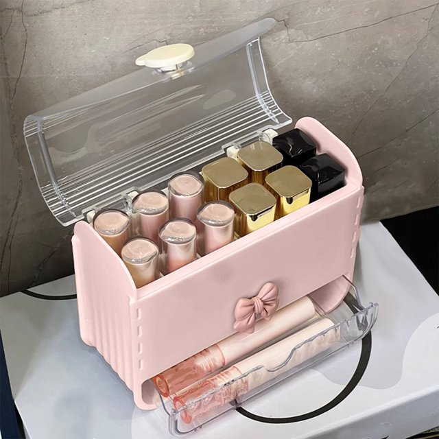 Xihbxyly Organizador de Labiales, Caja de Almacenamiento Transparente con Múltiples Compartimentos, Elegante Expositor de Cosméticos, Práctico Soporte para Maquillaje, Tocador para Baño, Perfecto par