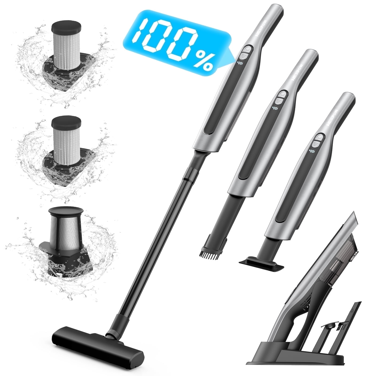 AUOSHI Cordless Handheld Vacuum Cleaner, 120W 18KPa Strong Suction, Dual HEPA Filtration, Portable Car and Home Vacuum with Multiple Attachments, USB-C Charging, One-Touch Empty Dust Cup
