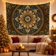 thumbnail image 3 of Intricate Mandala on Dark Mottled Background, Mystical Vintage for Boho Decor Lovers, Ornate Teal Wall Art, Housewarming Gift Tapestry Wall Hanging for Bedroom and Living Room, 3 of 7
