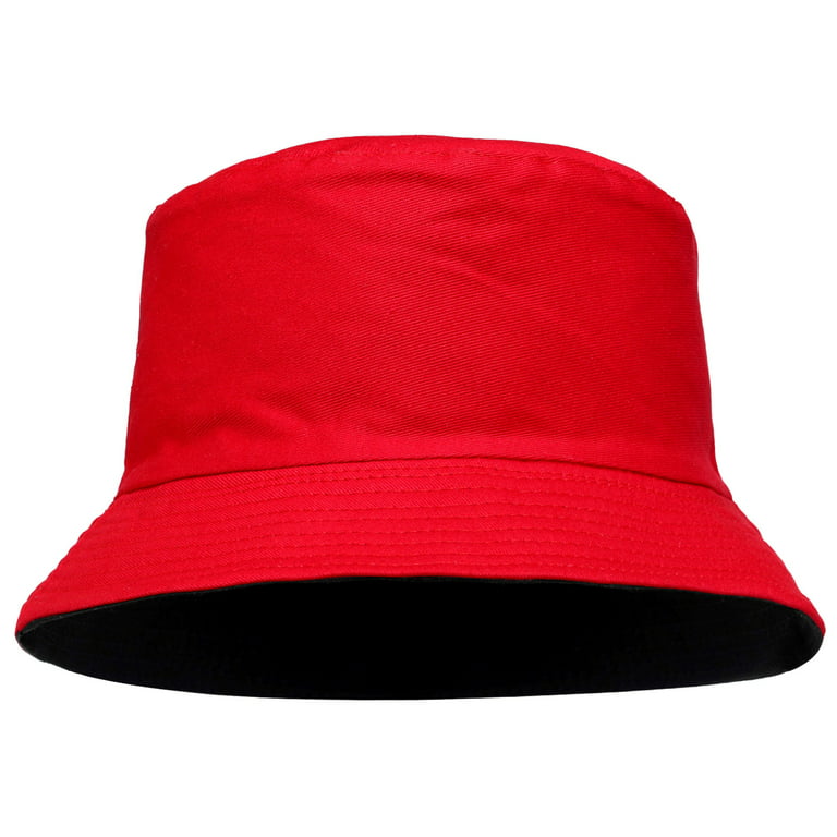 Reversible Bucket Hat For Men Women Summer Travel Beach Outdoor Fishing Hat  100% Cotton - Red/Black