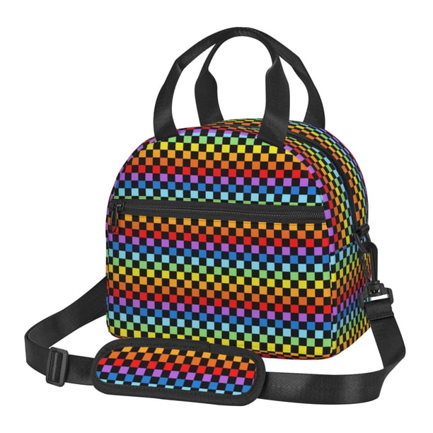 Fotbe Rainbow Chequerboard Bolsa de Almuerzo con Estampado, Lonchera Aislada, Contenedores de Comida Reutilizables Tipo Cooler a Prueba de Fugas