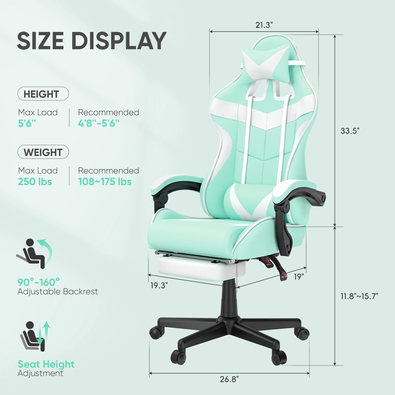 SOONTRANS Purple Gaming Chair with Footrest, Lovely Cute Bunny Ear Game Gamer Computer Chair with Massage Lumbar Support Headrest, Kawaii Desk Chair Chairs for Granddaughter,Sister,Girlfriend