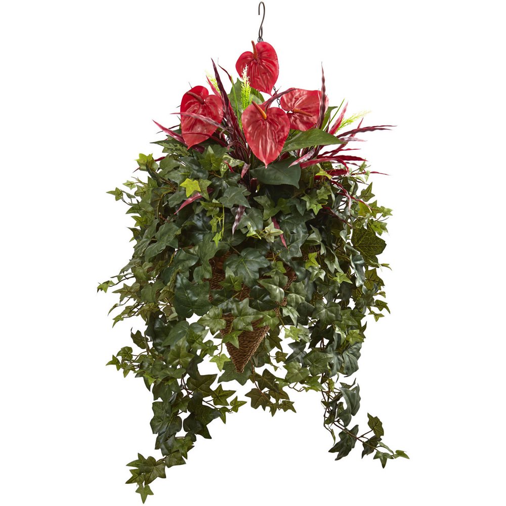 Nearly Natural Mixed Anthurium Hanging Basket