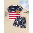thumbnail image 3 of Suealasg Little Boys 4th of July Outfits Round Neck Short Sleeve Striped Tops + Elastic Waist Star Print Shorts 2Pcs Toddler Baby Boys Summer Independence Day Clothes Set, 3 of 9