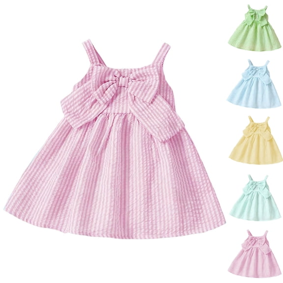 Abtuhar Girls 0 to 9 Months Summer Dress Sleeveless Round Neck Striped Cami Dressfor Newborn Princess Wear