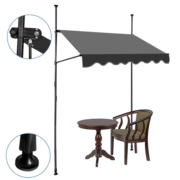 EVGTTI Manual Retractable Awning 98"×118", Outdoor Sunshade, No Drilling, Adjustable Angle & Height, UV Protection, Canopy for Patio, Balcony, Window, Backyard - Dark Gray
