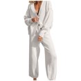thumbnail image 1 of Gibobby Conjunto de sudadera y pantalones Mujer Otoño Invierno Casual Cuello En V Color Sólido Botón Manga Larga Chaqueta Pantalones Traje(Blanco,M), 1 of 5