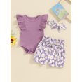 thumbnail image 2 of Suealasg 3Pcs Baby Girl Clothes Set Short Sleeve Ribbed Romper Daisy Print Shorts Headband Sets Infant Girls Summer Outfits 0-18 Months, 2 of 9