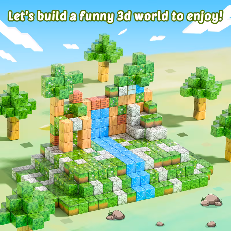 TEAMD 150PCS Magnetic Blocks Building Blocks Magnet Cube Toys Stacking, Build Forest World Set, STEM Montessori Sensory Toysfor 3+ Years Old Ideal Construction Toys
