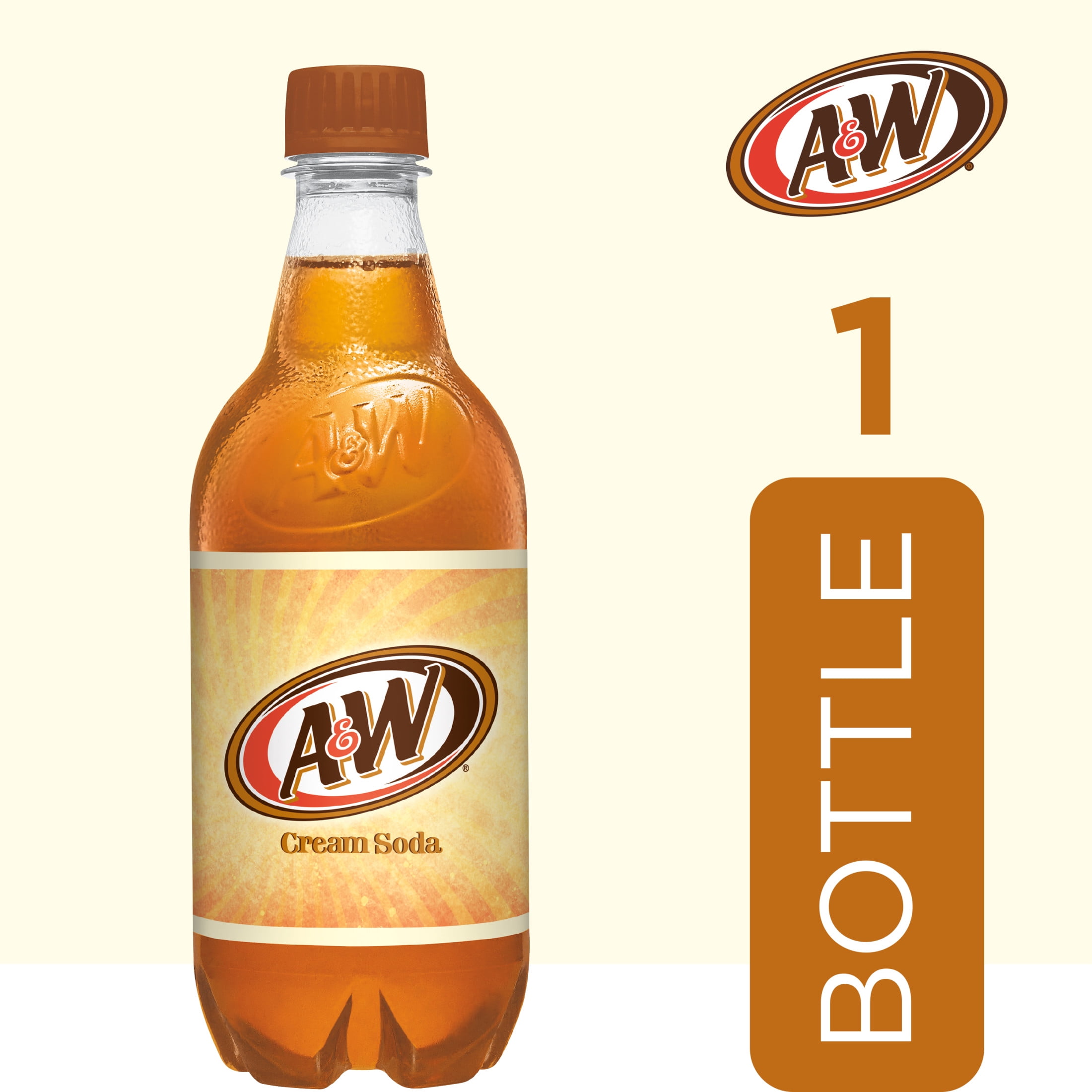 (5 pack) A&W Cream Soda Pop, 20 fl oz, Bottle