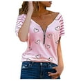 thumbnail image 4 of PATLOLLAV Summer Womens Heart-Shaped T-Shirt Zipper Decoration V-Neck Short Sleeve Loose Tops, 4 of 5