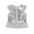 thumbnail image 4 of Manyakai Kids Girls Allover Sequins Peplum Shirt Short Sleeve Ruffle T-Shirt Modern Dance Crop Top Silver 8, 4 of 7