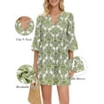 thumbnail image 4 of Women Summer Boho Dress 2025 Casual V Neck Babydoll Ruffle Sleeve Floral Mini Tunic Petite Sundress White & Green S, 4 of 7