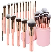 Bueart Design 16Pcs ULTRA SOFT Labeled Makeup Brushes set with Travel Holder case face Foundation Cream brushes (18Pcs Pearl Pink+Holder)