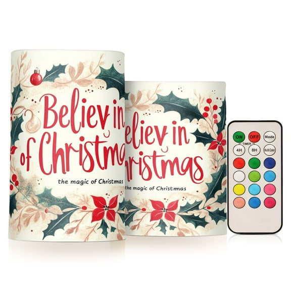 BZSMCE Flameless Candles LED Lights Red Merry Christmas Elegant Leaf Wreath Creativity Battery Candles