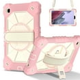 thumbnail image 2 of ELEHOLD Rugged Hybrid Case For Samsung Galaxy Tab S8, with Built-in Kickstand 360° Rotating Handstrap Crossbody Shoulder Strap Shockproof Heavy Duty Case, Rose Gold+Beige, 2 of 9