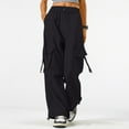 thumbnail image 4 of Womens Cargo Pants High Waisted Baggy Wide Leg Plus Size Parachute Pants with Pockets and drawstring Cargos Lightweight Trousers Y2K Black XL, 4 of 7