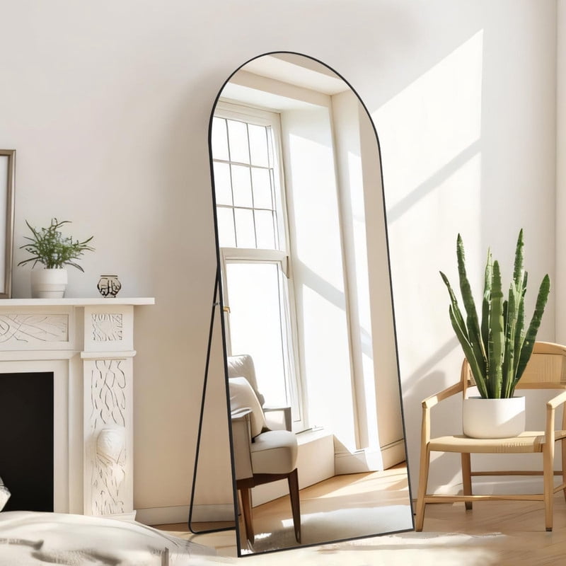 Gleamira 64"x21" Arch Full Length Mirror Wall Hanging or Floor Mirror with Aluminum Alloy Frame, Black