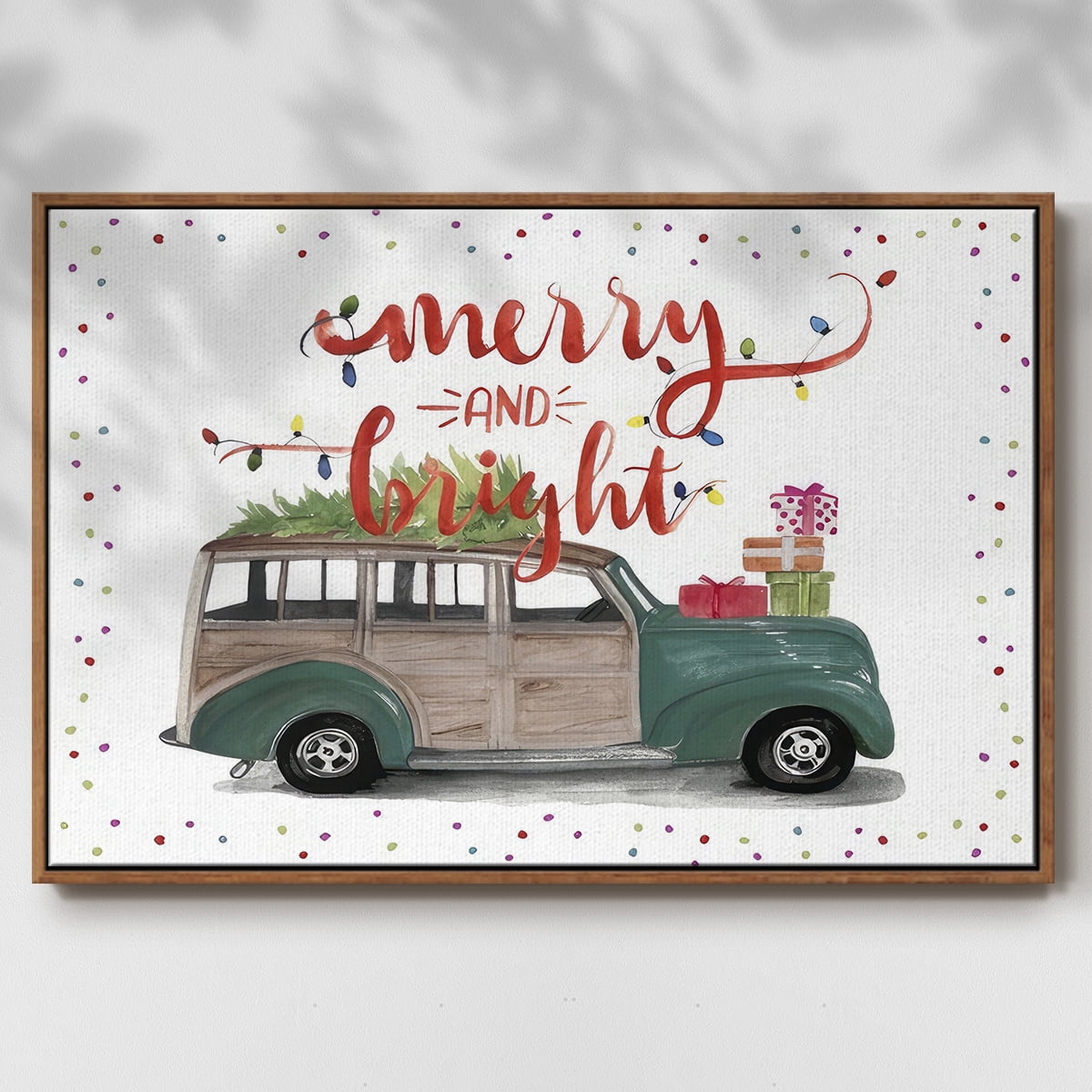 Christmas Cars Collection A - Framed Gallery Wrapped Holiday Canvas - 17 x 25 - Rosewood Frame