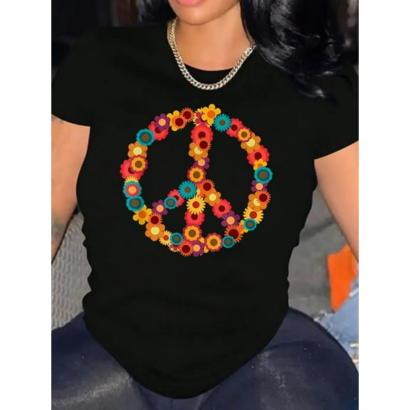 1pc WhimsyCat Women'S Casual Crew Neck T-Shirt, Cute Animal Print Polyester Knit Fabric, Medium Stretch Comfort Fit for All Seasons