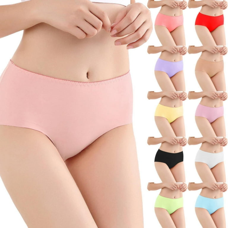 PEASKJP Bikini Underwear for Women High Waisted Underwear High Waist Cotton  Briefs Ladies Panties Tummy Control Panty Full Coverage C X-L