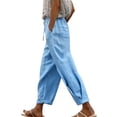 thumbnail image 2 of Endives Women's Cotton Linen Pant Spring Pants Tie Up Solid Color Casual Elastic Waist Pants with Pockets Summer Trendy Sky Blue, 2 of 4
