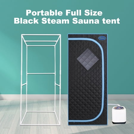 Easy to Install Portable Full Size Black Steam Sauna Tent - Personal Home Spa with Fast Heating Steam Generator Remote Control Foldable Chair Timer and PVC Pipe Connector. FCC Certifi