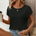thumbnail image 6 of Dealovy Womens Tops Lace Crochet Back Dressy Casual Blouses Round Neck Loose Fitting Solid Color T-Shirts, 6 of 9