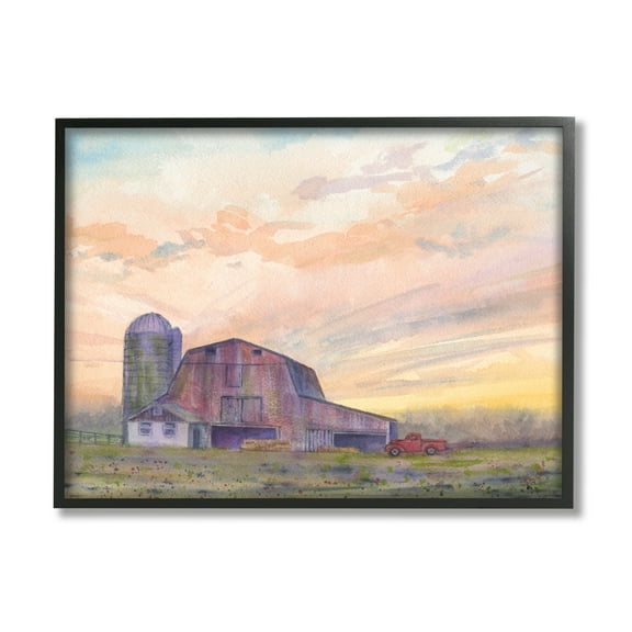 Stupell Industries Country Barn at Sunrise Nature Painting Black Framed Art Print Wall Art, 14 x 11
